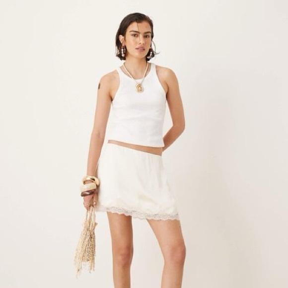 Abercrombie & Fitch Lace Embroidered Cream Mini Skirt